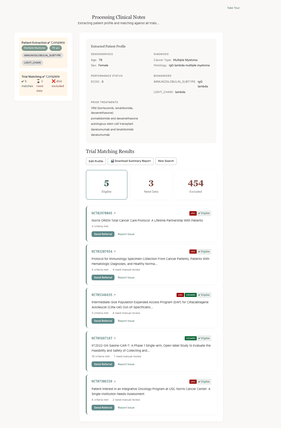 ClinixBoost trial matching — profile & ranked matches