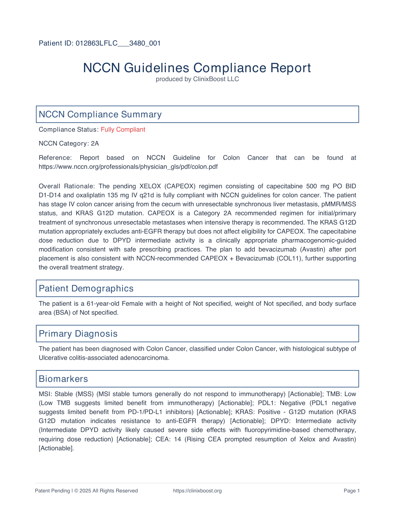 First page preview of nccn compliance report